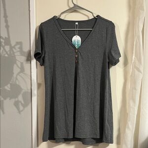 Gray V-Neck Buttoned Women's Top